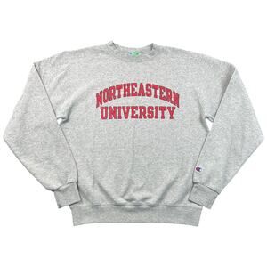 Champion Northeastern University Sweatshirt Gray Red College Crewneck Small